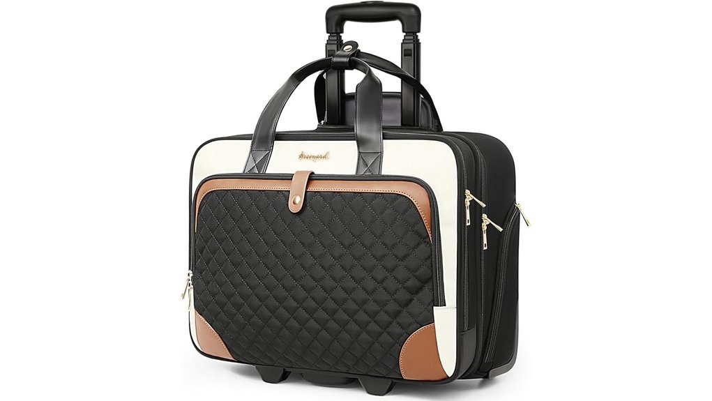 beige brown wheeled laptop bag