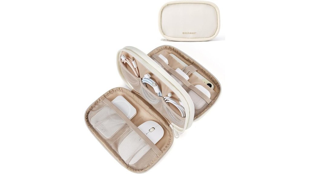 beige electronics travel organizer