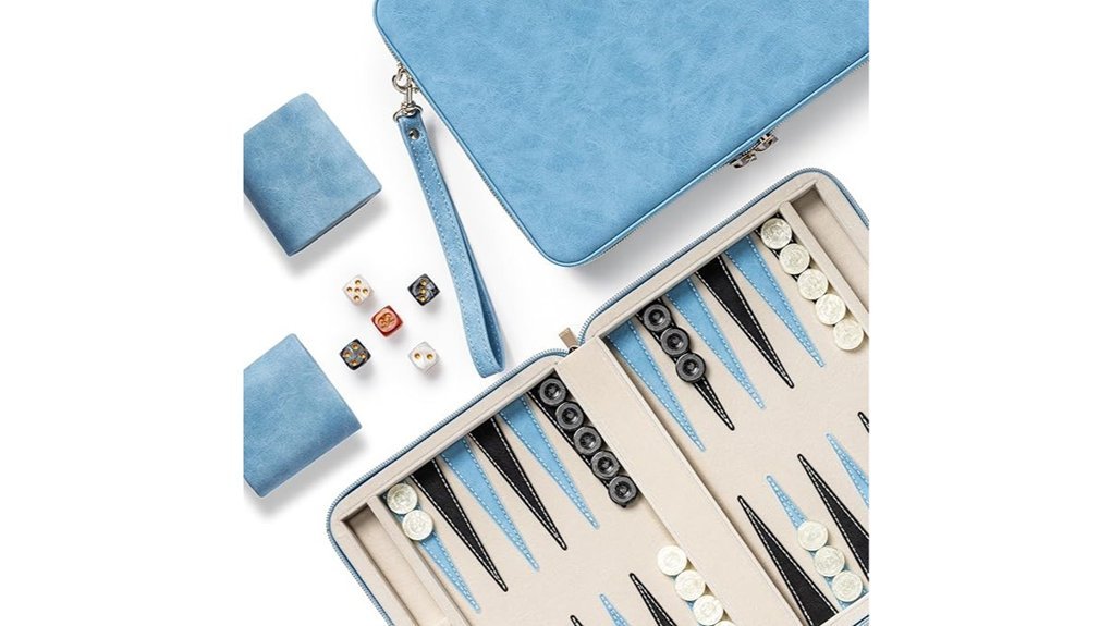 blue portable backgammon set