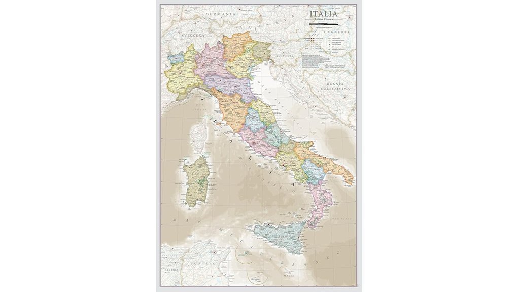 laminated classic italy map