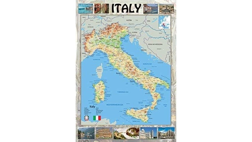 laminated italy map poster
