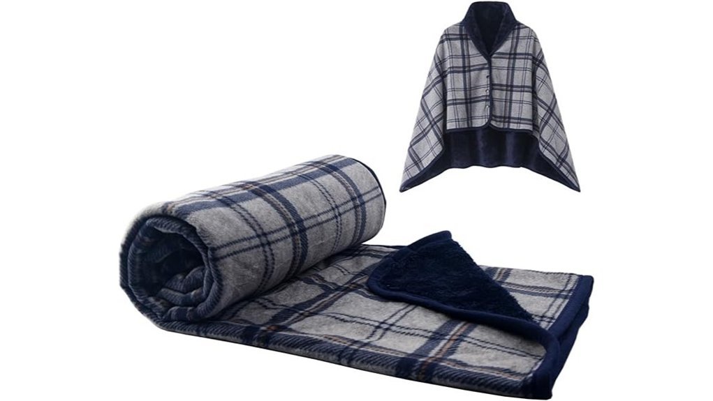navy gray fleece poncho blanket