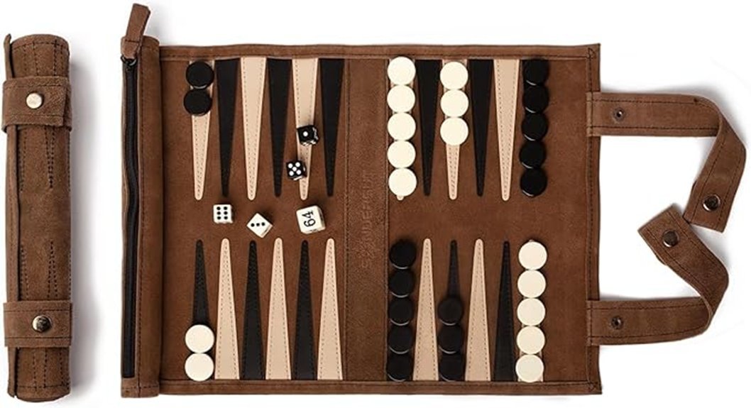 portable suede backgammon set