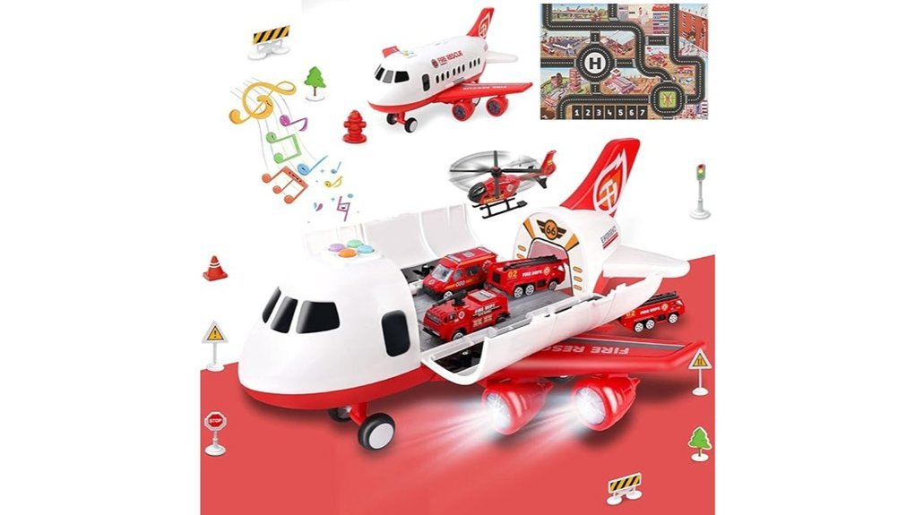 airplane and fire trucks