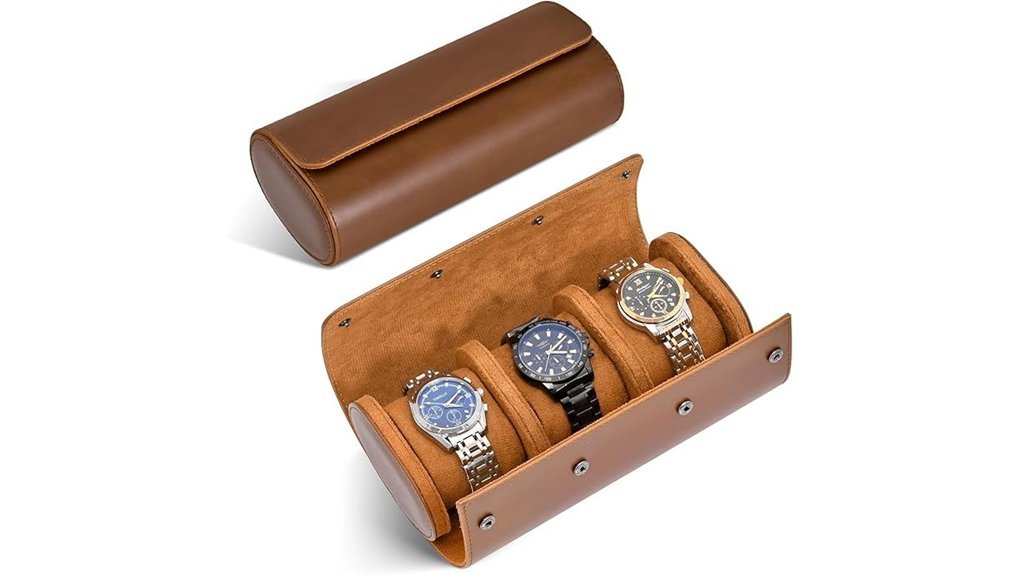 brown 3 slot watch case