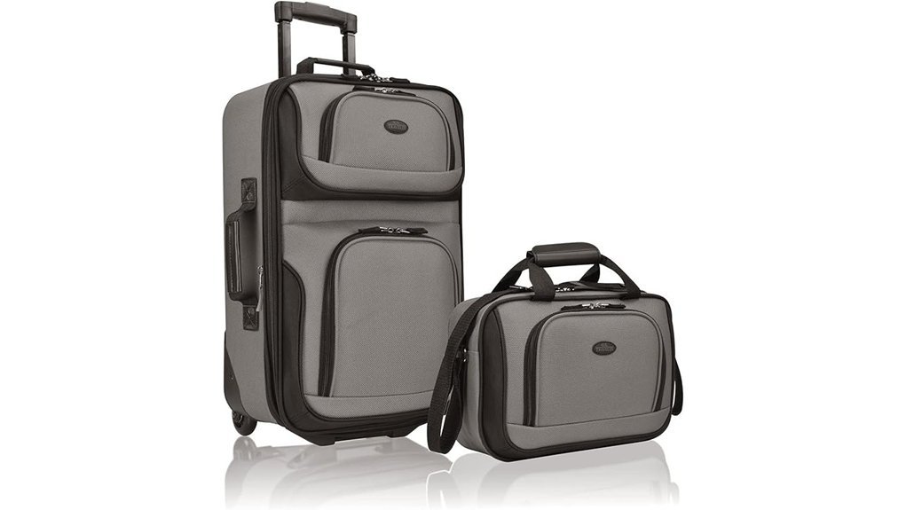 lightweight grey rolling suitcase